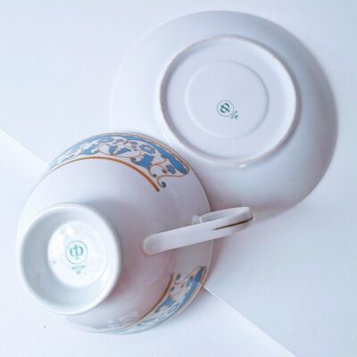Porcelanowa Filiżanka ze Spodkiem CP Lettin Błękit i Złoto Vintage