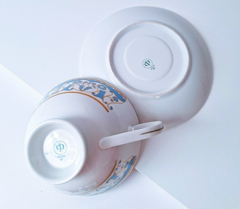 Porcelanowa Filiżanka ze Spodkiem CP Lettin Błękit i Złoto Vintage