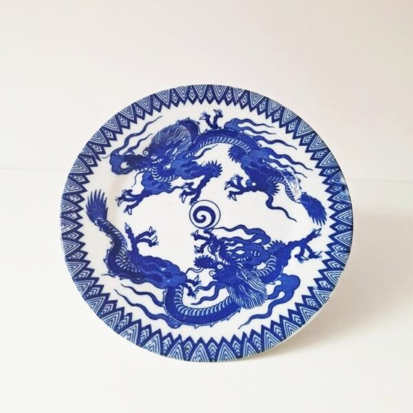 Vintage Talerz Porcelanowy ze Smokami – Styl Japoński (17 cm)