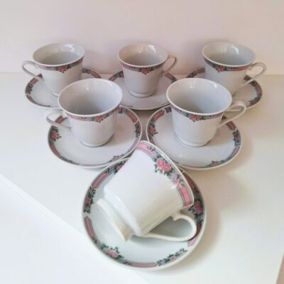 Zestaw 6 Filiżanek Ze Spodkami Vintage – Chińska Porcelana
