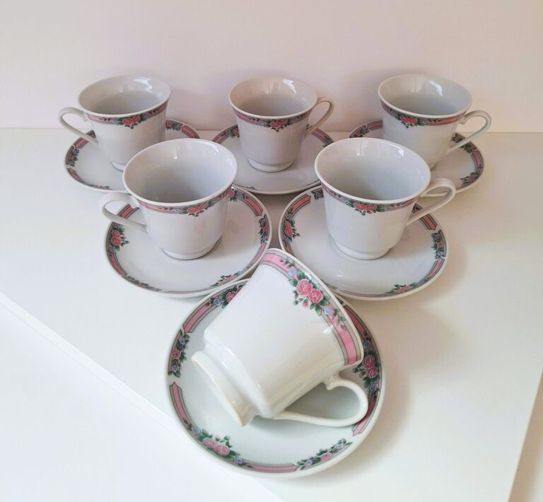 Zestaw 6 Filiżanek Ze Spodkami Vintage – Chińska Porcelana