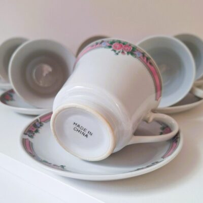Zestaw 6 Filiżanek Ze Spodkami Vintage – Chińska Porcelana