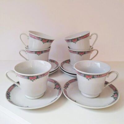 Zestaw 6 Filiżanek Ze Spodkami Vintage – Chińska Porcelana