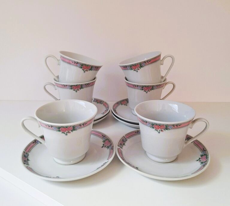 Zestaw 6 Filiżanek Ze Spodkami Vintage – Chińska Porcelana