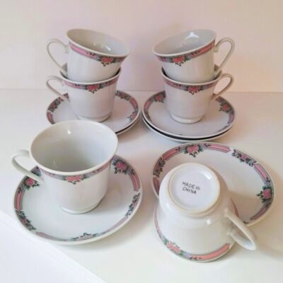 Zestaw 6 Filiżanek Ze Spodkami Vintage – Chińska Porcelana
