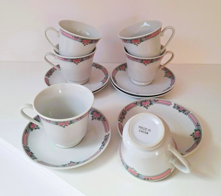 Zestaw 6 Filiżanek Ze Spodkami Vintage – Chińska Porcelana