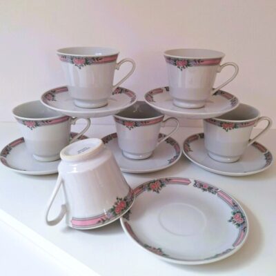 Zestaw 6 Filiżanek Ze Spodkami Vintage – Chińska Porcelana