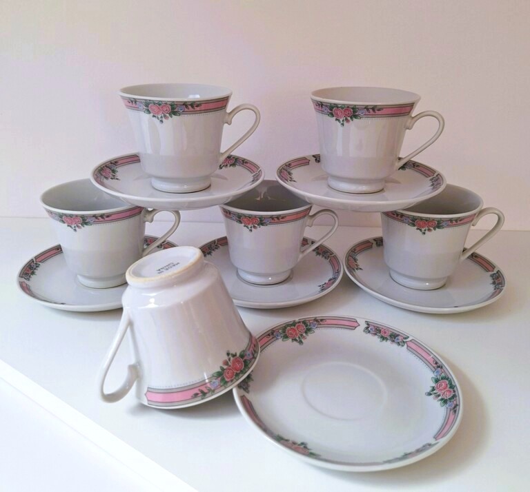 Zestaw 6 Filiżanek Ze Spodkami Vintage – Chińska Porcelana