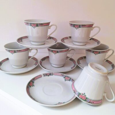 Zestaw 6 Filiżanek Ze Spodkami Vintage – Chińska Porcelana