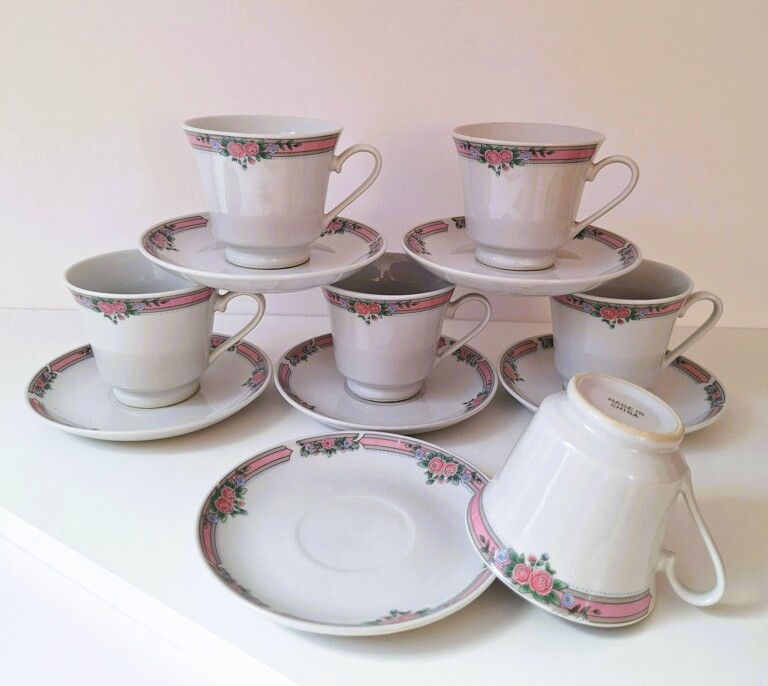 Zestaw 6 Filiżanek Ze Spodkami Vintage – Chińska Porcelana