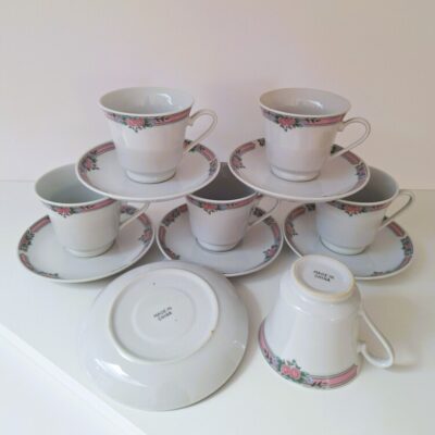 Zestaw 6 Filiżanek Ze Spodkami Vintage – Chińska Porcelana