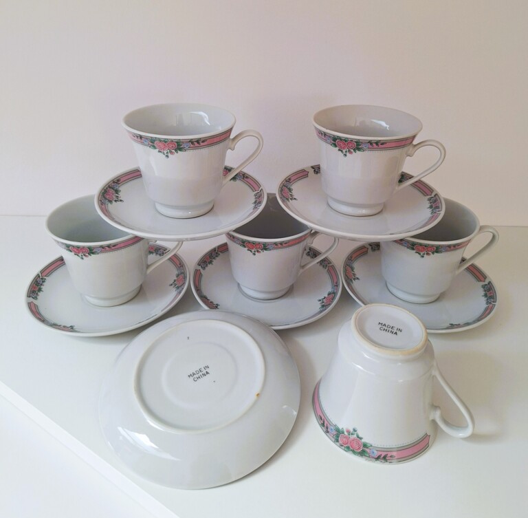 Zestaw 6 Filiżanek Ze Spodkami Vintage – Chińska Porcelana