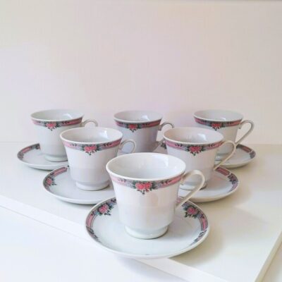 Zestaw 6 Filiżanek Ze Spodkami Vintage – Chińska Porcelana