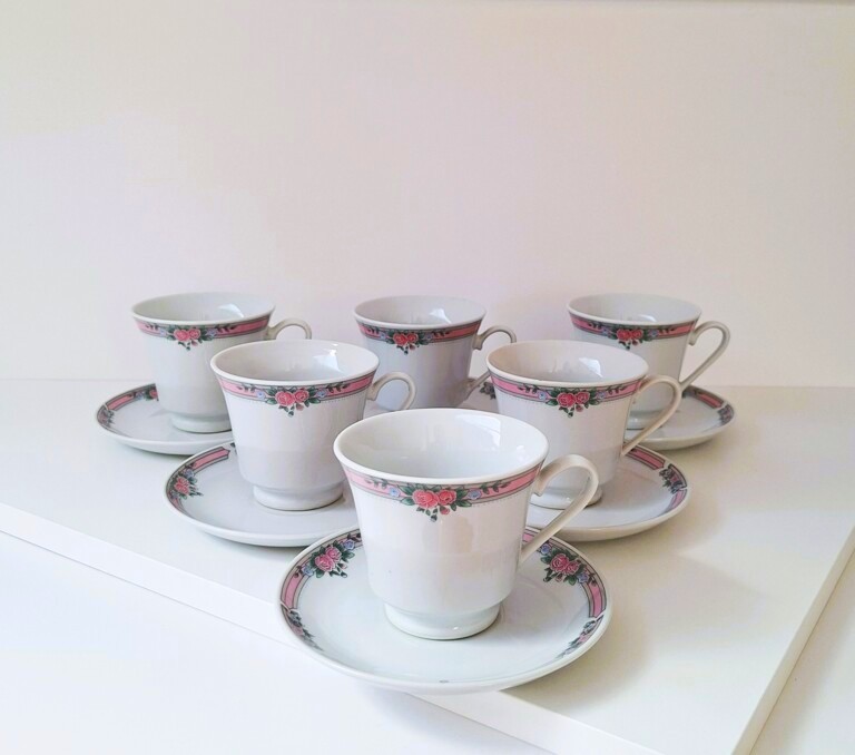 Zestaw 6 Filiżanek Ze Spodkami Vintage – Chińska Porcelana