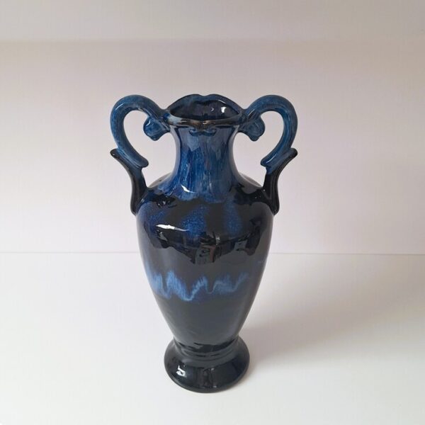 Wazon ceramiczny amfora z uszami – kobalt / indygo, PRL Vintage