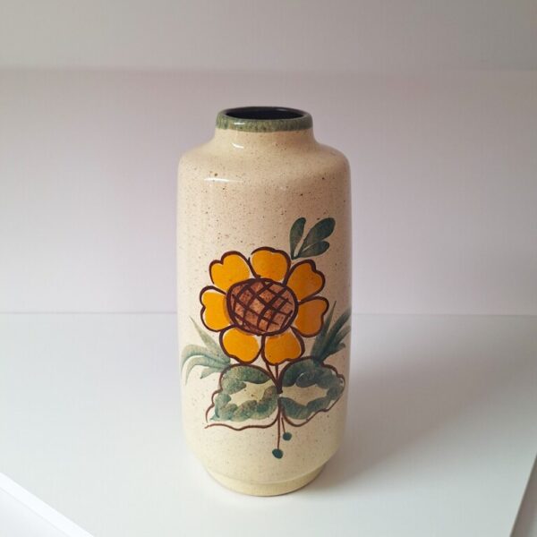 Ceramiczny wazon vintage z motywem słonecznika – z lat 60./70.
