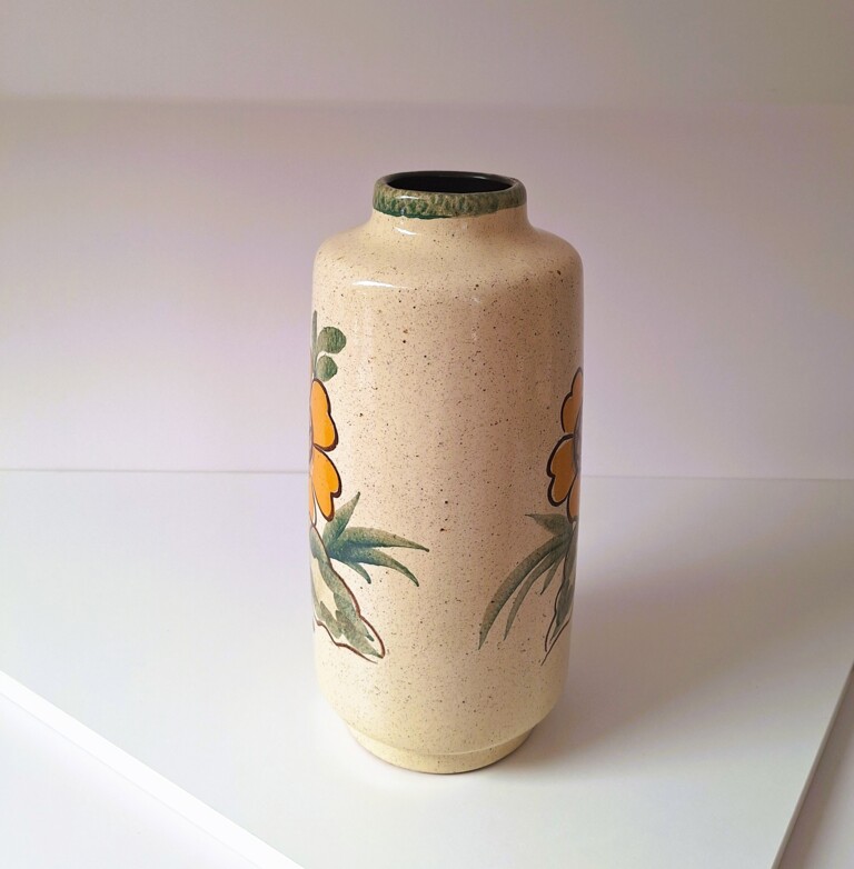 Ceramiczny wazon vintage z motywem słonecznika – z lat 60./70.