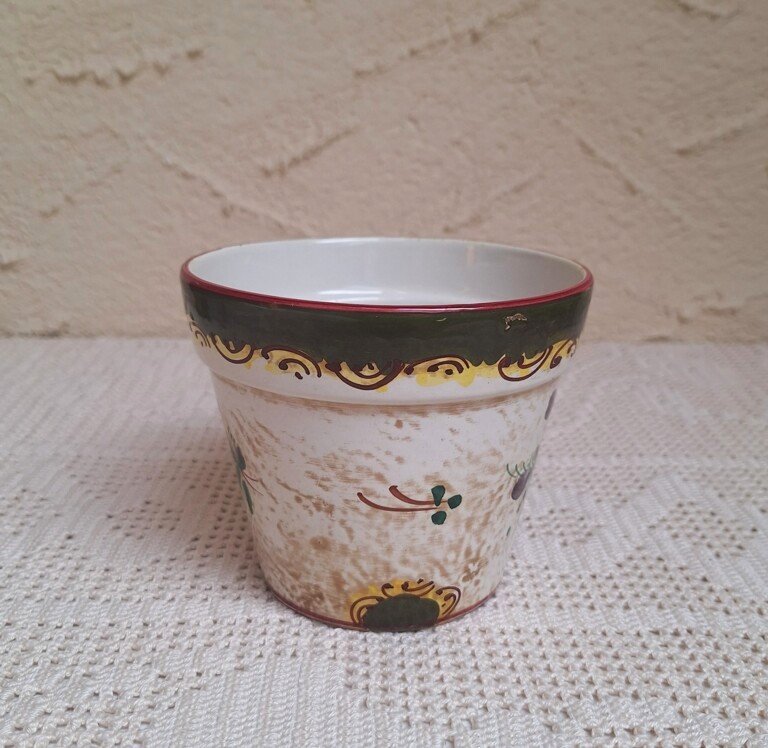 Ręcznie Malowana Doniczka Ceramiczna - Vintage Kwiaty