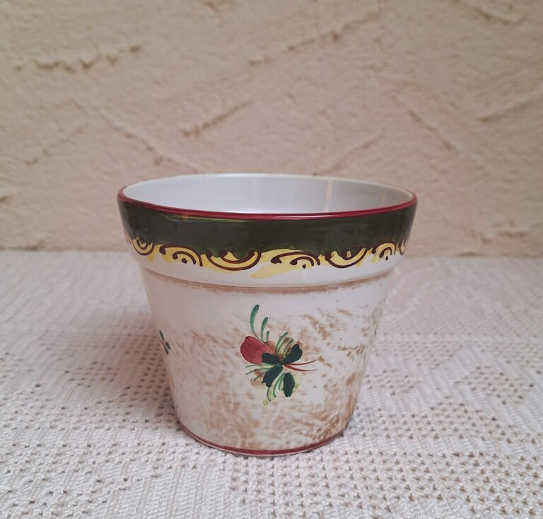 Ręcznie Malowana Doniczka Ceramiczna - Vintage Kwiaty