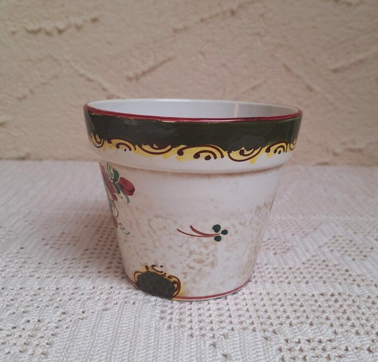 Ręcznie Malowana Doniczka Ceramiczna - Vintage Kwiaty