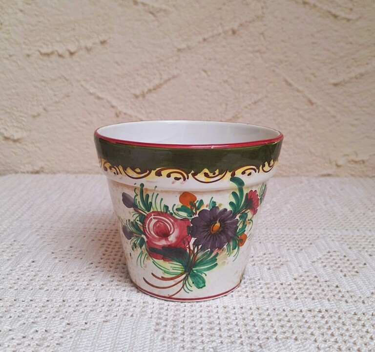 Ręcznie Malowana Doniczka Ceramiczna - Vintage Kwiaty