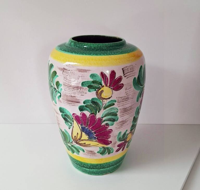 Duży Wazon Ceramiczny w Kwiaty – Styl Rustykalny / Majolika