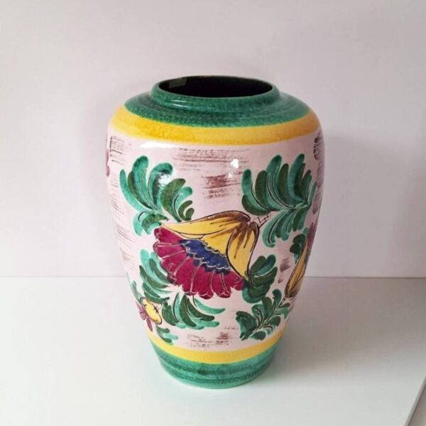 Duży Wazon Ceramiczny w Kwiaty – Styl Rustykalny / Majolika