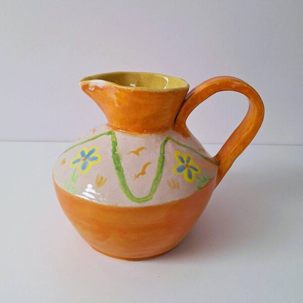Ceramiczny Dzbanek Ręcznie Malowany Pomarańczowy w Kwiaty