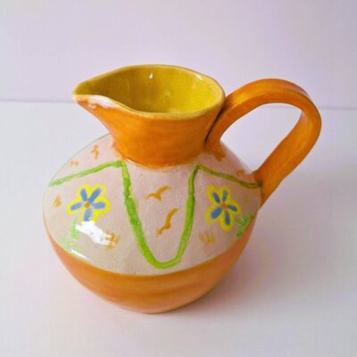 Ceramiczny Dzbanek Ręcznie Malowany Pomarańczowy w Kwiaty