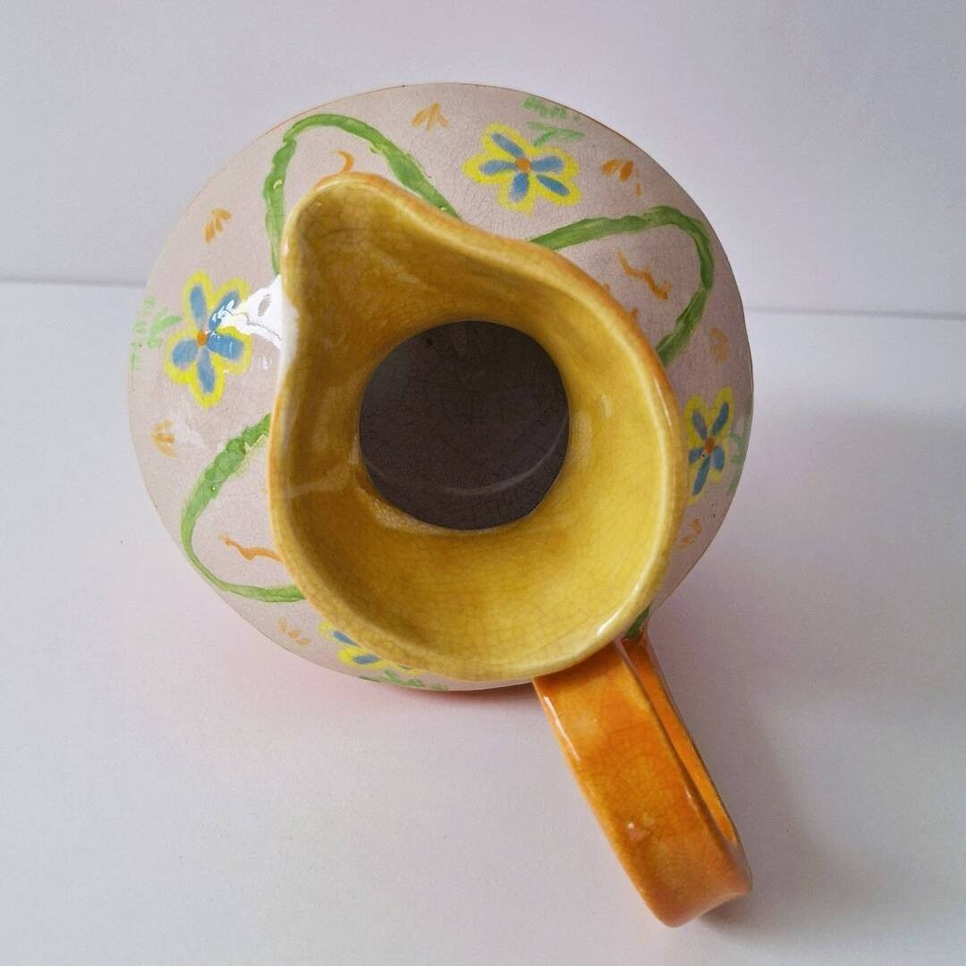 Ceramiczny Dzbanek Ręcznie Malowany Pomarańczowy w Kwiaty