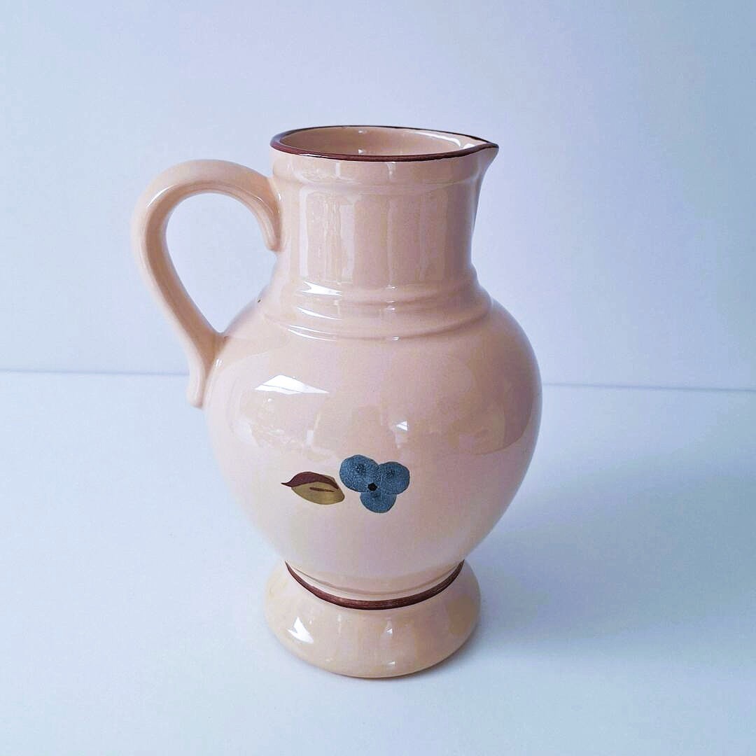 Ceramiczny dzbanek vintage w kwiaty - Wazon PRL, GDR