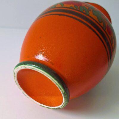 Ceramiczny wazon, dzbanek vintage z uchem warkocz - folk design