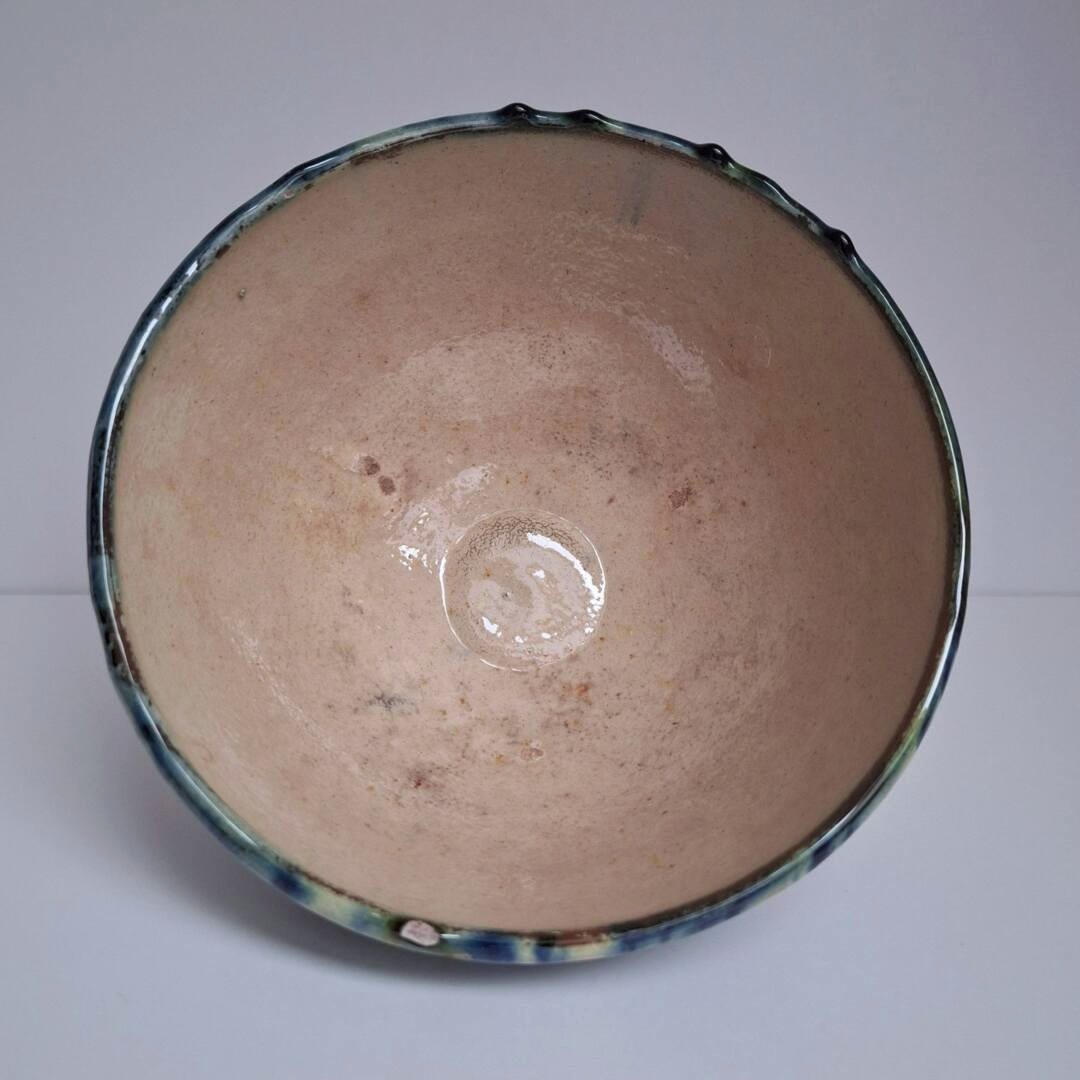 Ręcznie Robiona Misa Ceramiczna Z Niebieskim Motywem