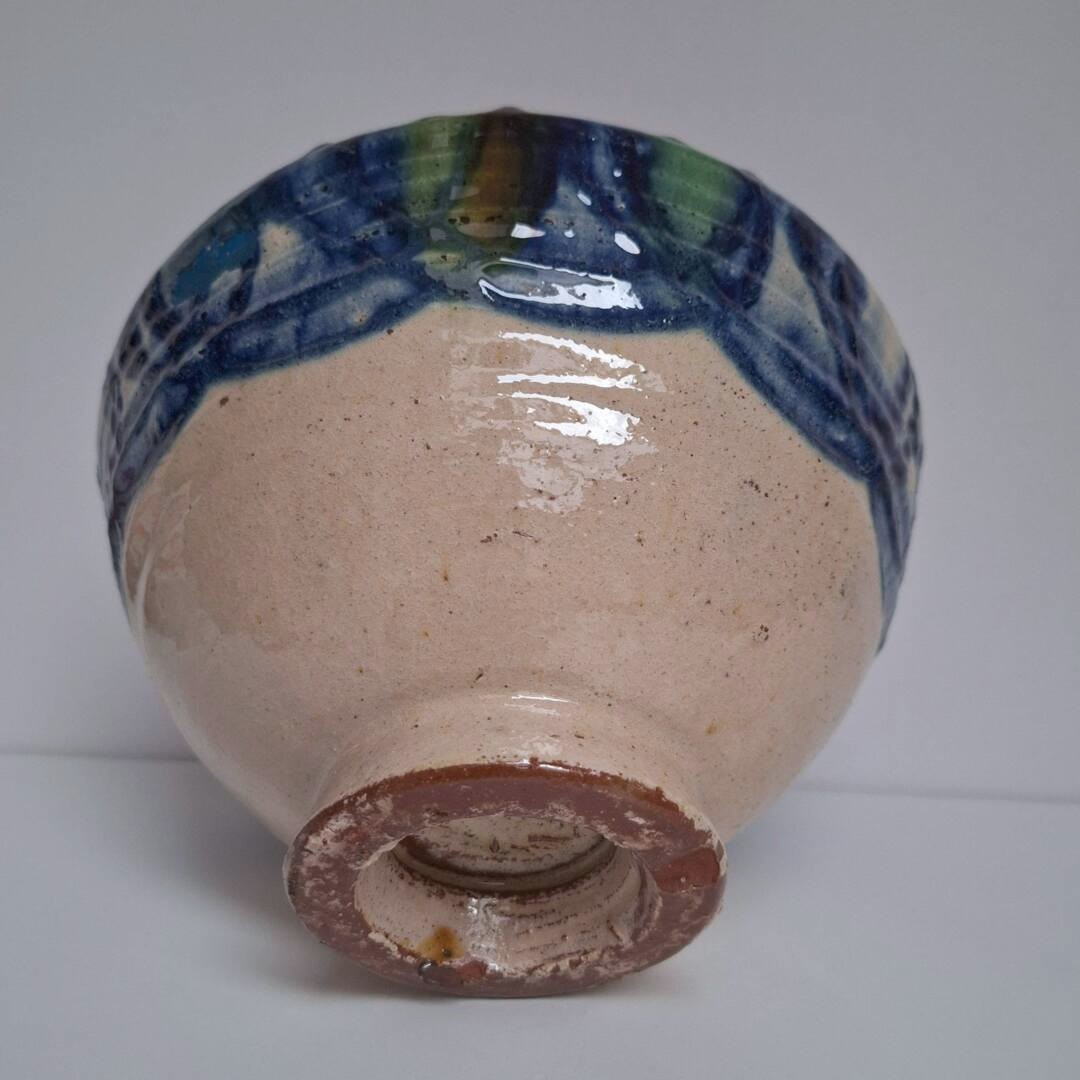 Ręcznie Robiona Misa Ceramiczna Z Niebieskim Motywem