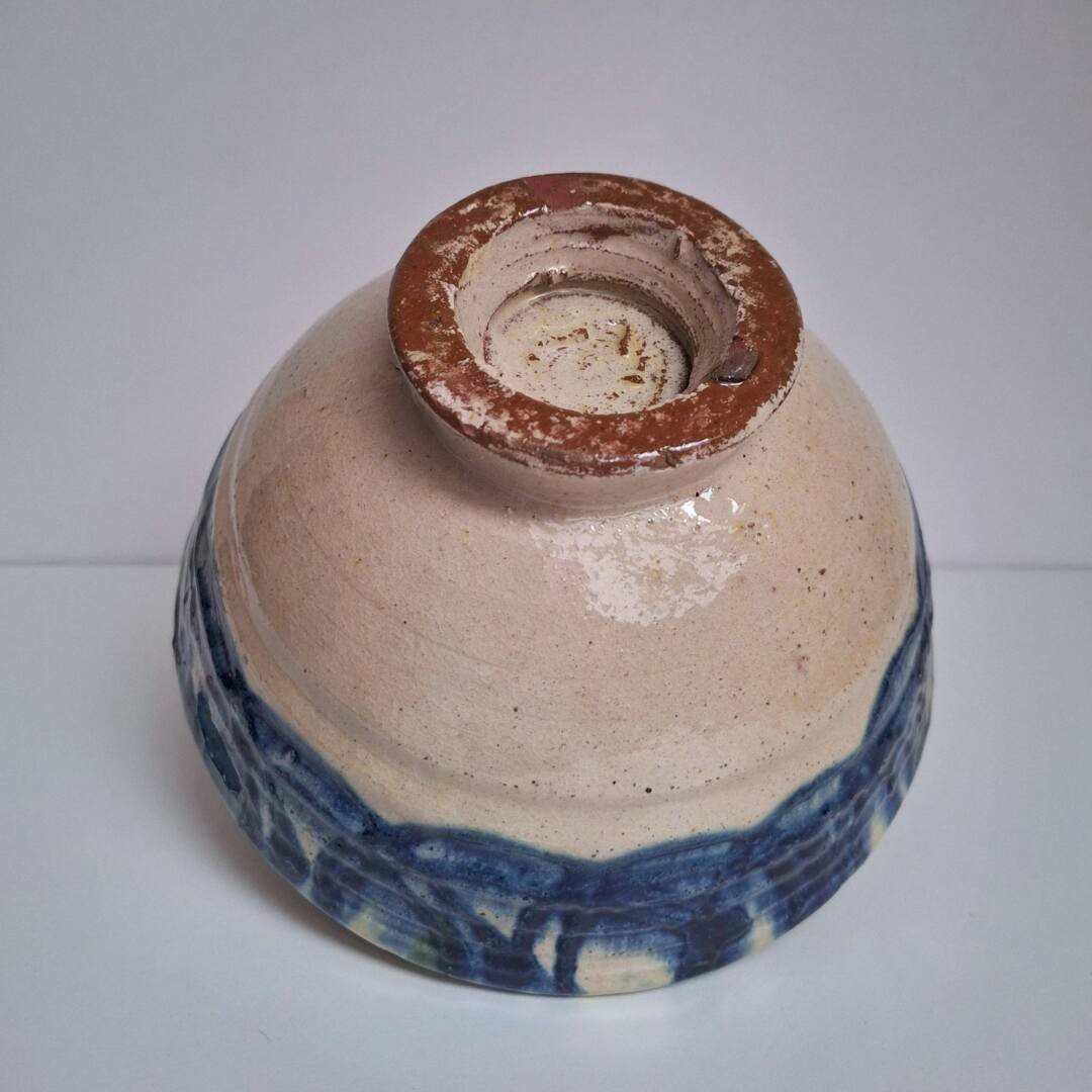 Ręcznie Robiona Misa Ceramiczna Z Niebieskim Motywem