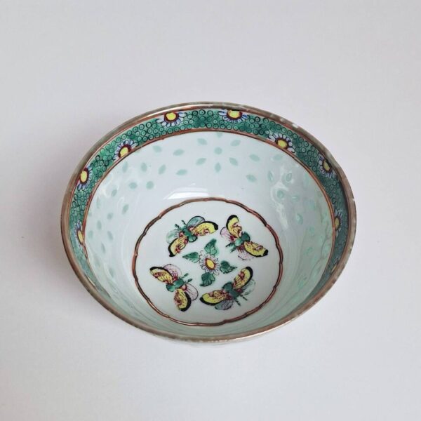 Chińska miseczka porcelanowa z motylami – Wzór ryżowy, Vintage