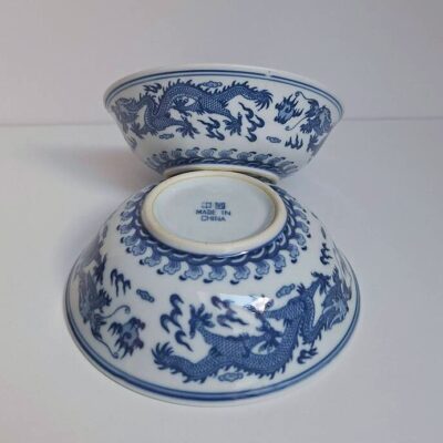 Zestaw 2 chińskich miseczek porcelanowych - motyw smoka
