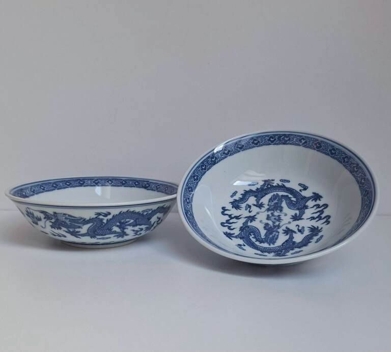 Zestaw 2 chińskich miseczek porcelanowych - motyw smoka