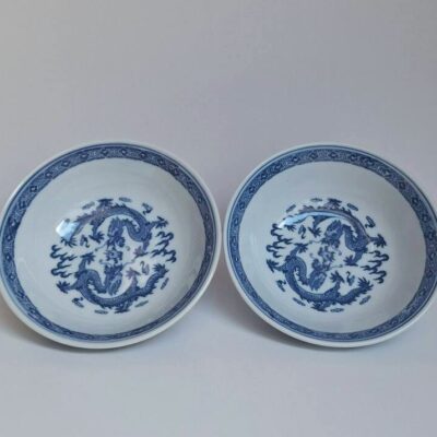 Zestaw 2 chińskich miseczek porcelanowych - motyw smoka
