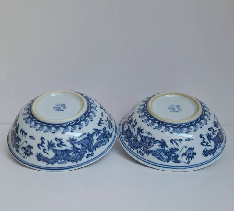 Zestaw 2 chińskich miseczek porcelanowych - motyw smoka
