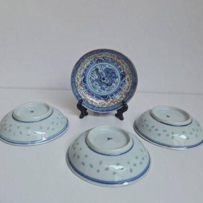 Zestaw 4 mini talerzyków / spodków – Chińska porcelana ryżowa
