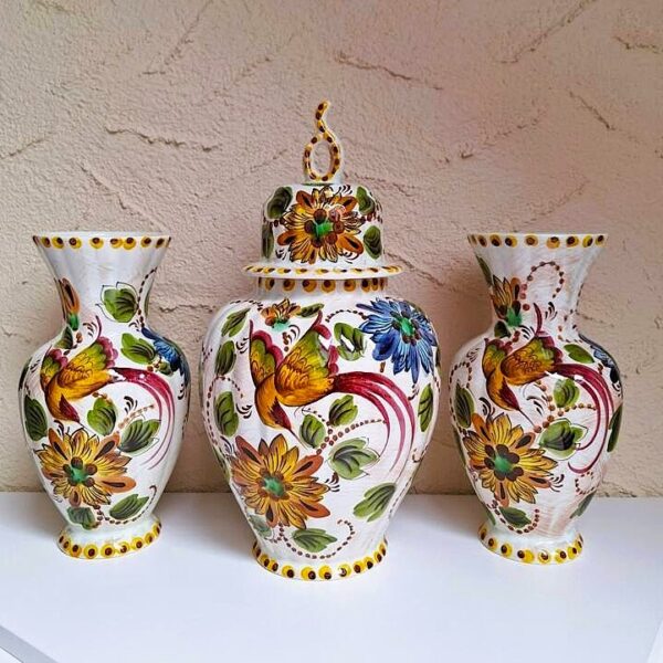 Komplet Ceramiki Vintage H. Bequet Amfora i 2 Wazony