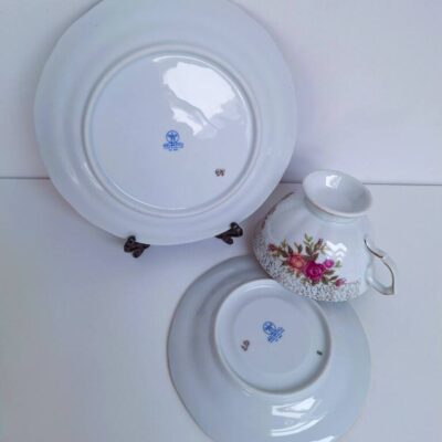 Porcelanowe Trio Śniadaniowe WAŁBRZYCH – Róże i Złoto