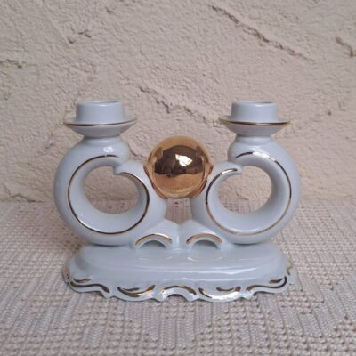 Kultowy Świecznik Dwuramienny Spechtsbrunn Porcelana Lata 60