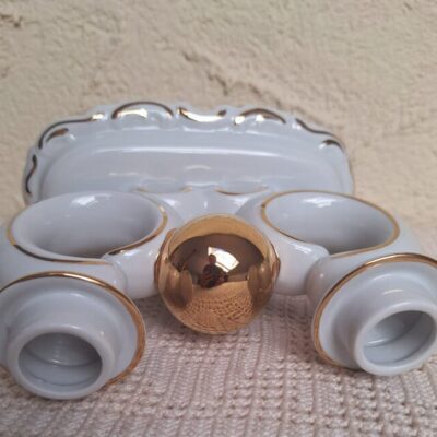 Kultowy Świecznik Dwuramienny Spechtsbrunn Porcelana Lata 60