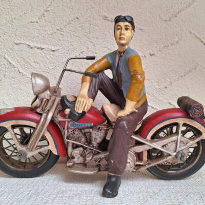 Duża Figurka Retro - Motocyklista na Motocyklu Harley-Davidson