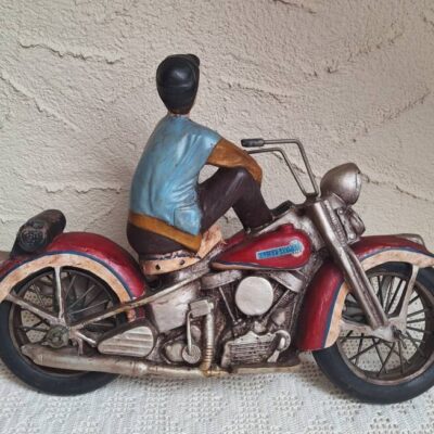 Duża Figurka Retro - Motocyklista na Motocyklu Harley-Davidson
