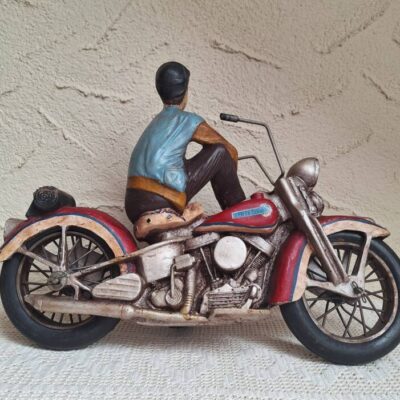 Duża Figurka Retro - Motocyklista na Motocyklu Harley-Davidson